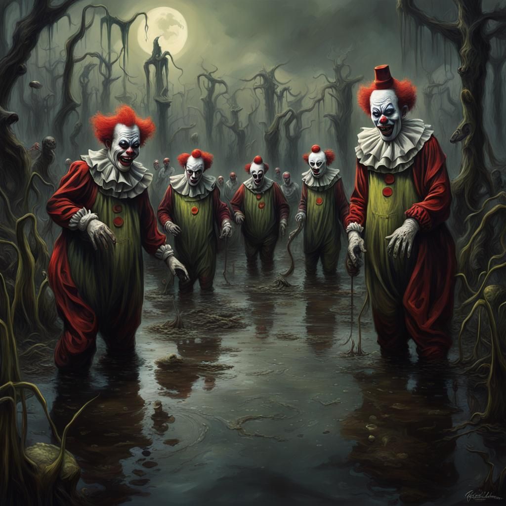 Nightmarish Swamp: Clowns and Teletubbies in Macabre Dance