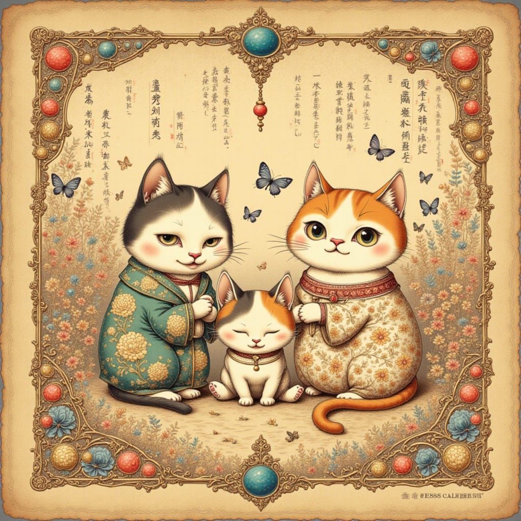 Golden Age Whimsy: Chonky Chibi Cats in Retro Horror Style