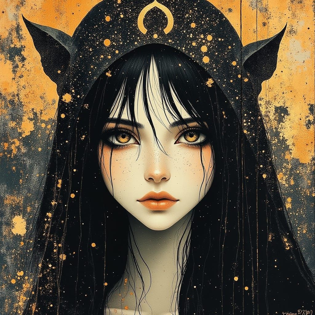 Vengeful Goddess with Ornate Headdress Digital Painting