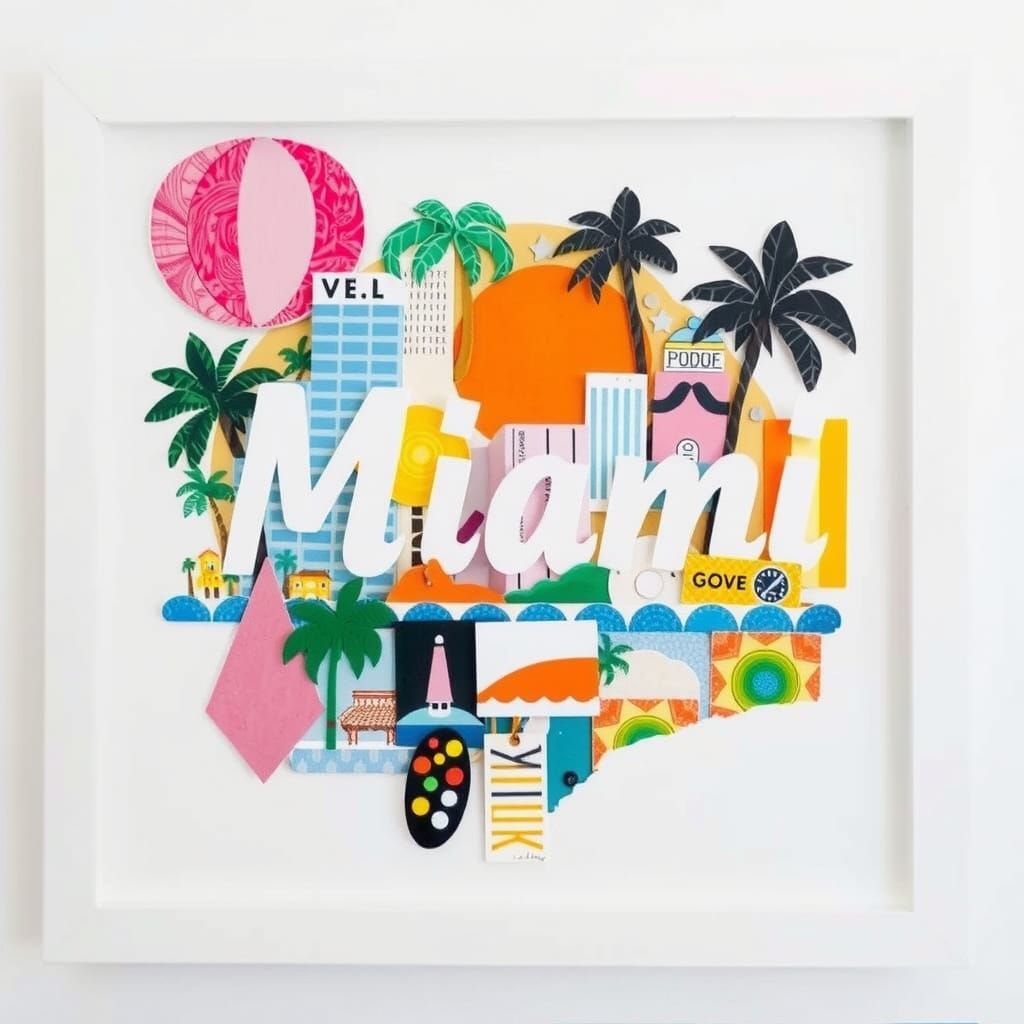 Colorful Abstract Collage of Miami in Mixed Media