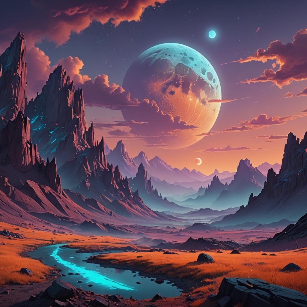 Blue Moon Rising Over Mystical Mountains