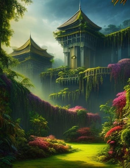 Lush Jungle Castle Ruins: Digital Matte Painting