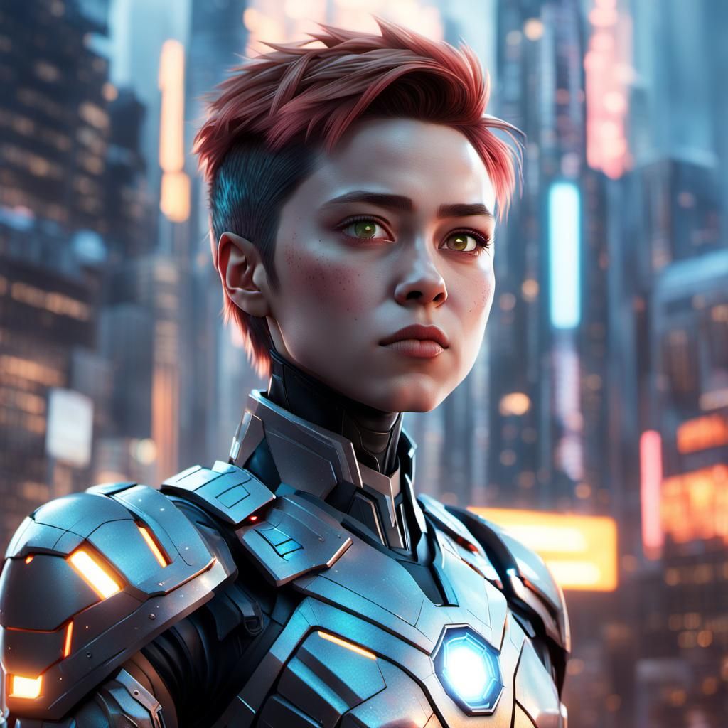 Cyberpunk Girl in Futuristic Armor Concept Art
