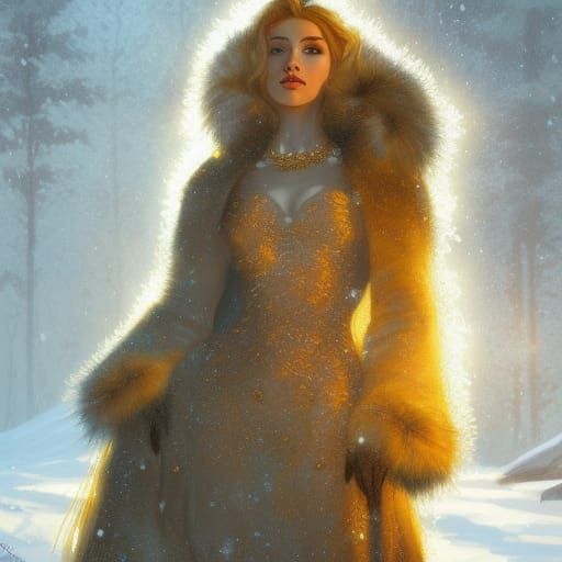 Majestic Winter Queen in Golden Furs