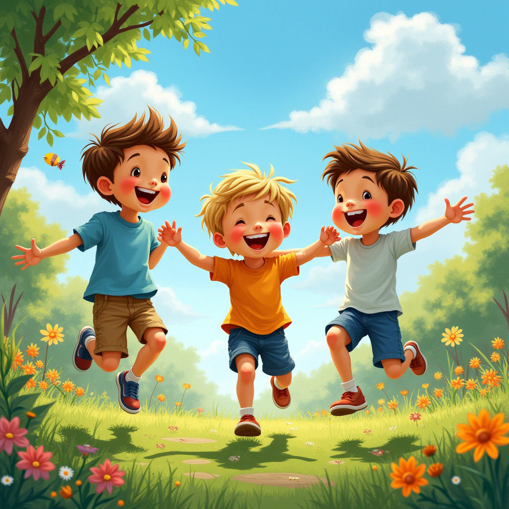 Boys' Summer Fun in Rockwell and Hockney Style