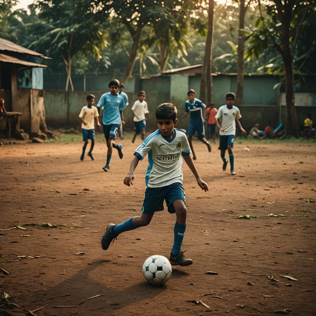 Kerala Children Play Football: Cinematic Golden Hour