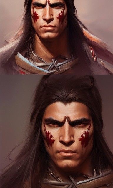 Handsome face androgynous male Native American warrior