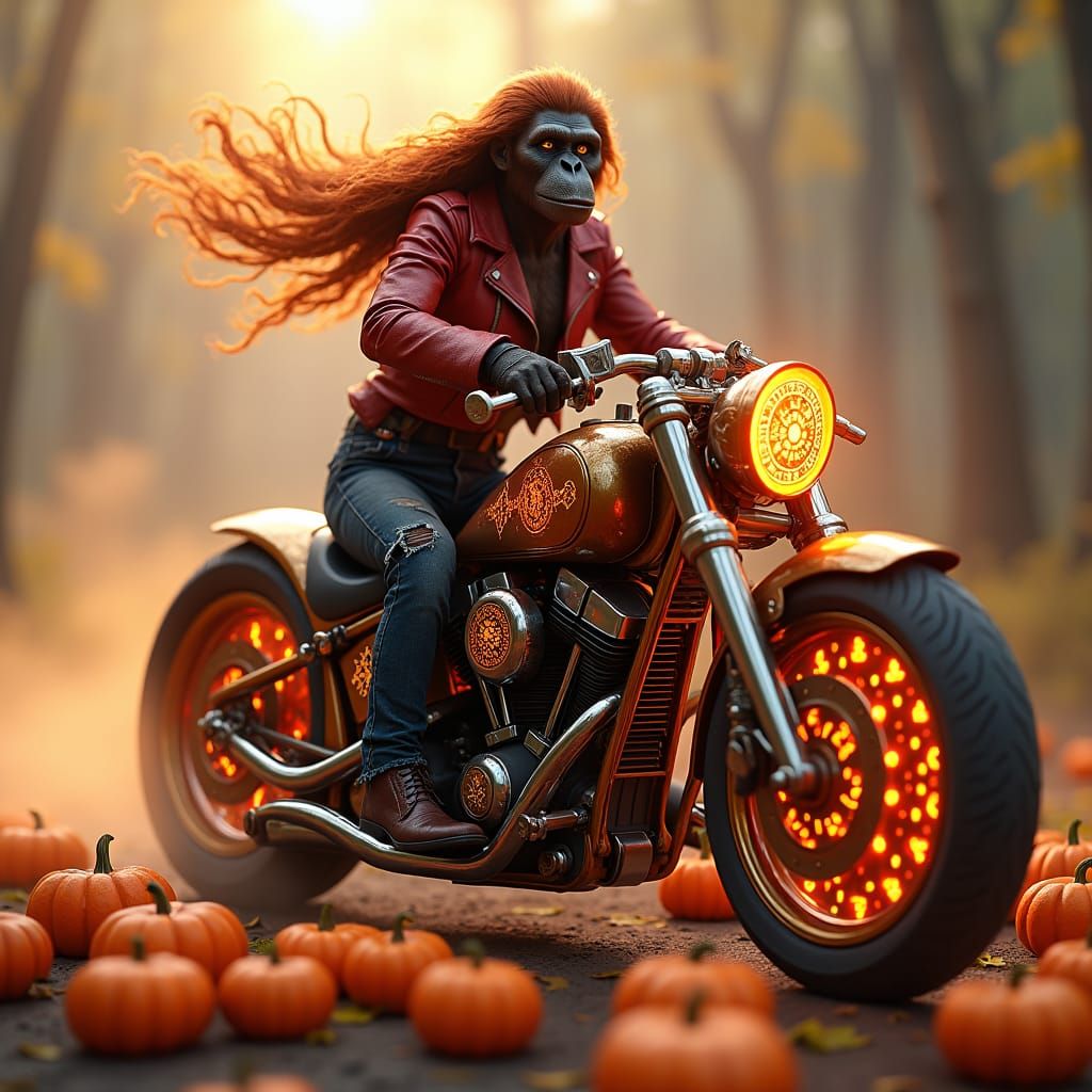 Orangutan Hybrid on Motorcycle in Fantasy Concept Art
