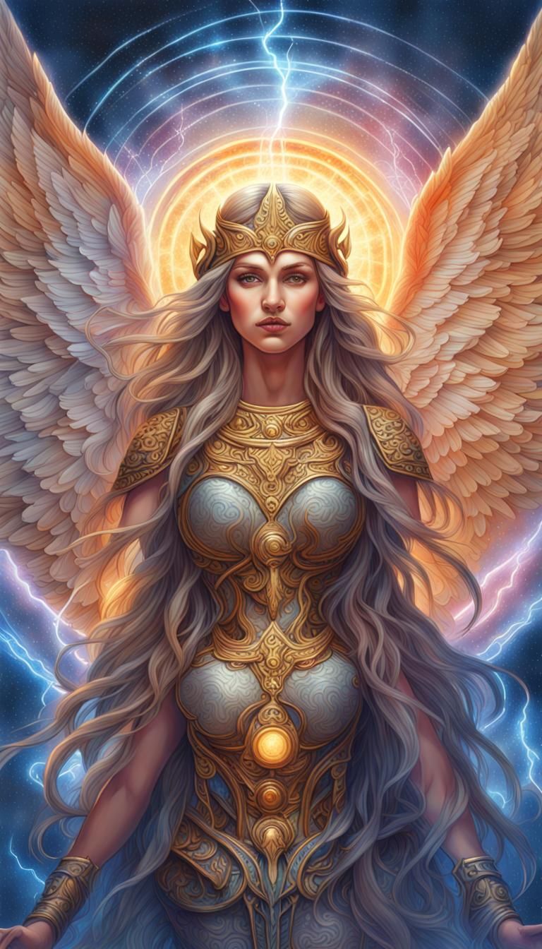 Winged Slavic Maiden in Holographic Cosmic Illustration