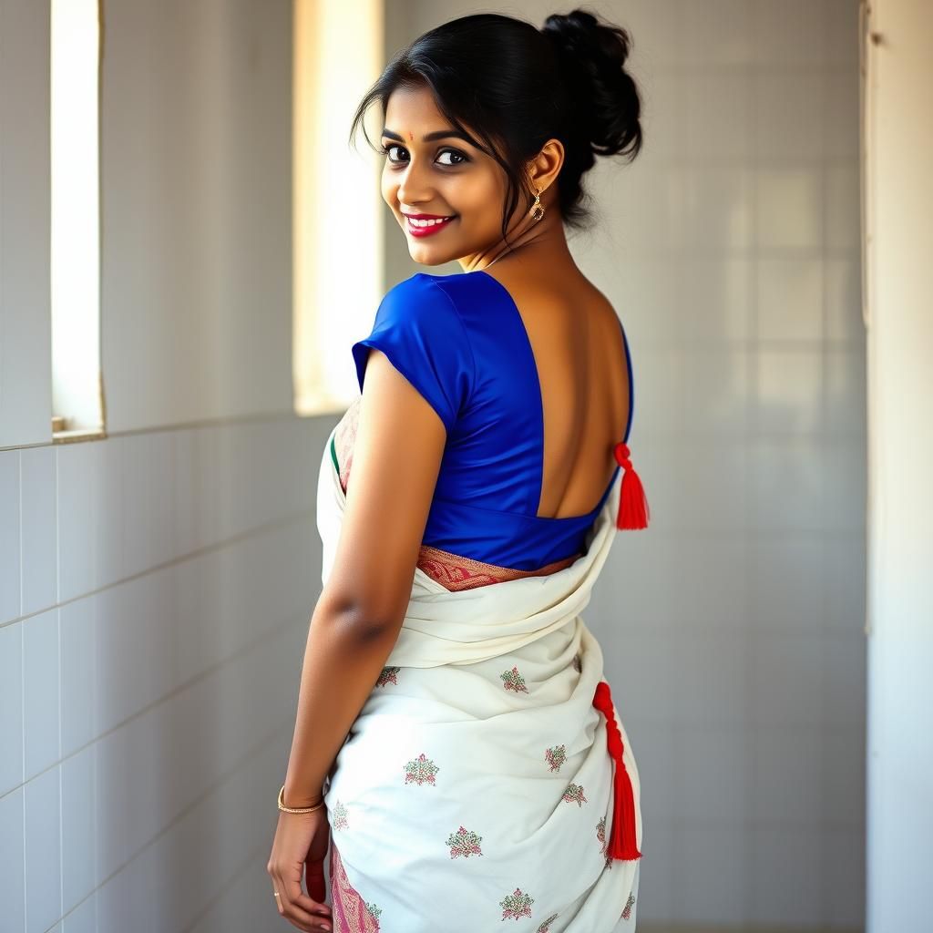 Elegant Bengali Woman in Saree, Back View