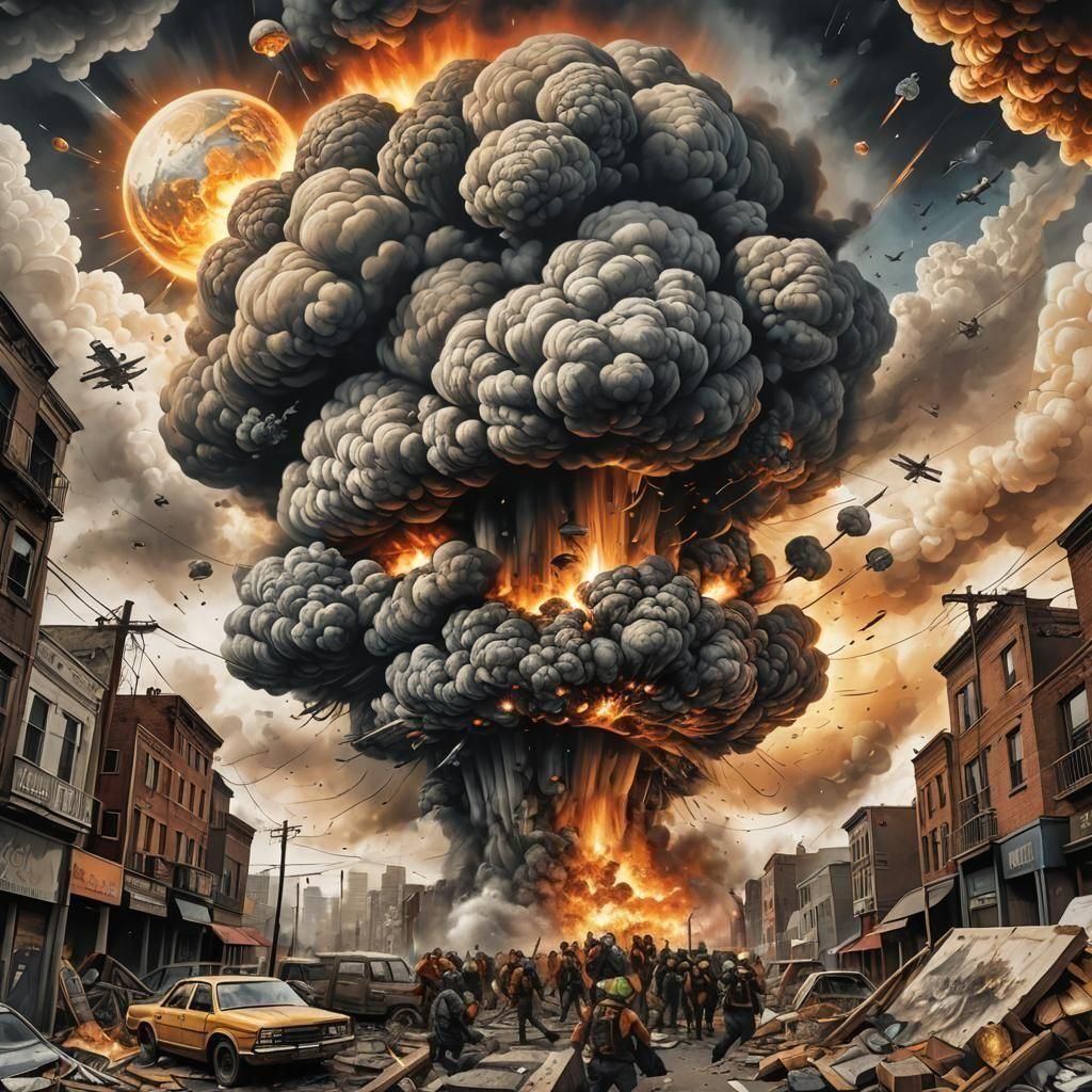 Earth Implosion: Angels vs Demons in Street Art Style