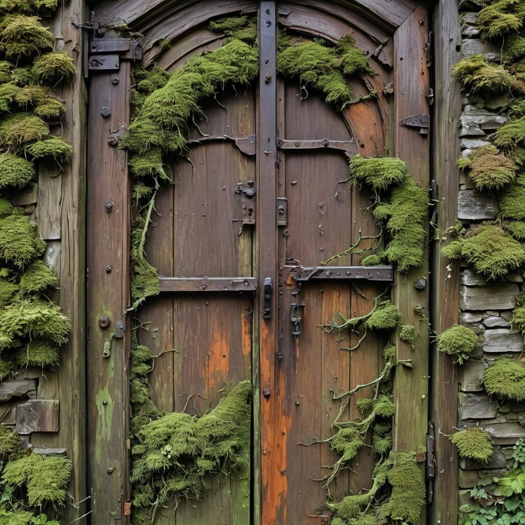 Rusty Mossy Door: A Haunted Entrance