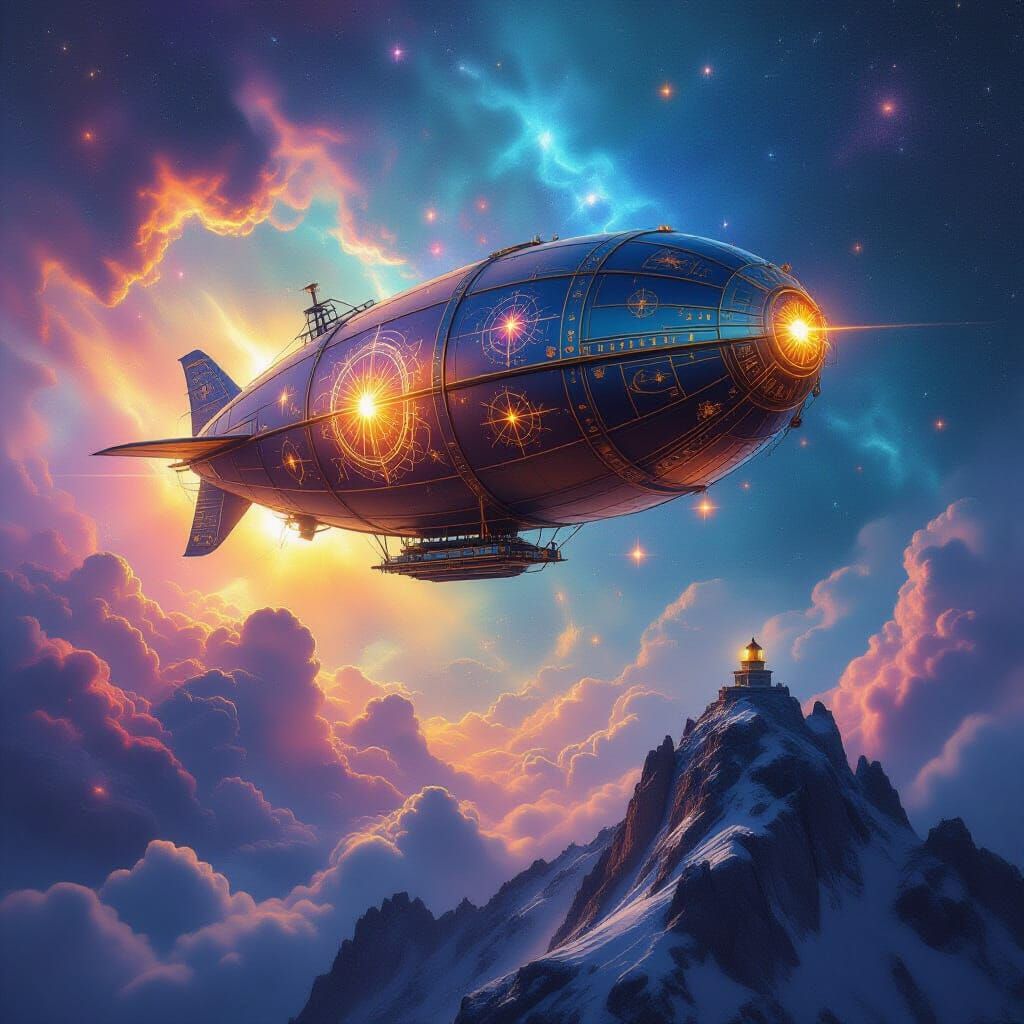 Celestial Airship in Cosmic Nebula, Hyperrealistic Photograp...