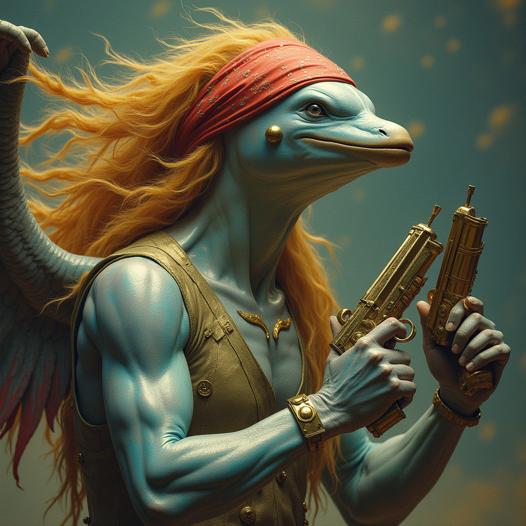 Dolphin-Humanoid Hybrid with Guns and Wings