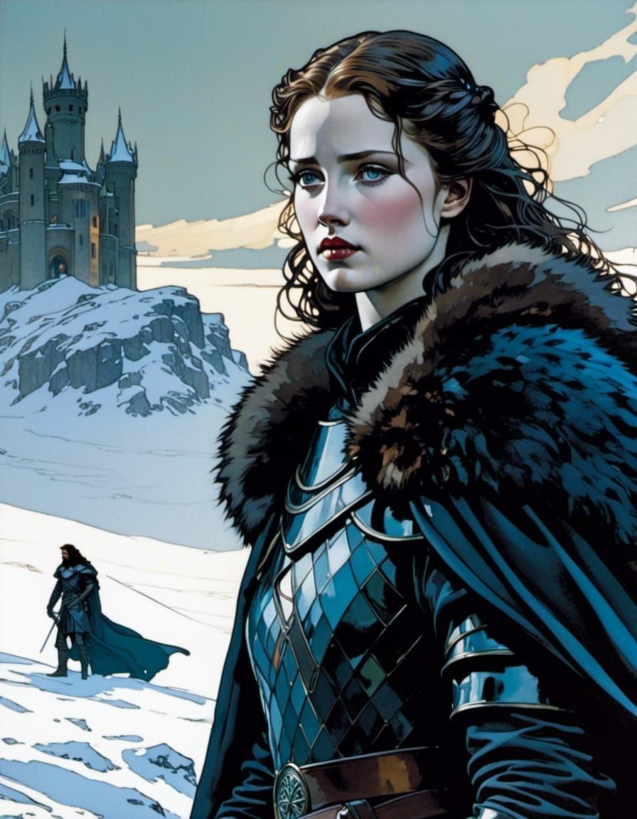 Sansa Stark and Jon Snow: Art Nouveau Oil Painting