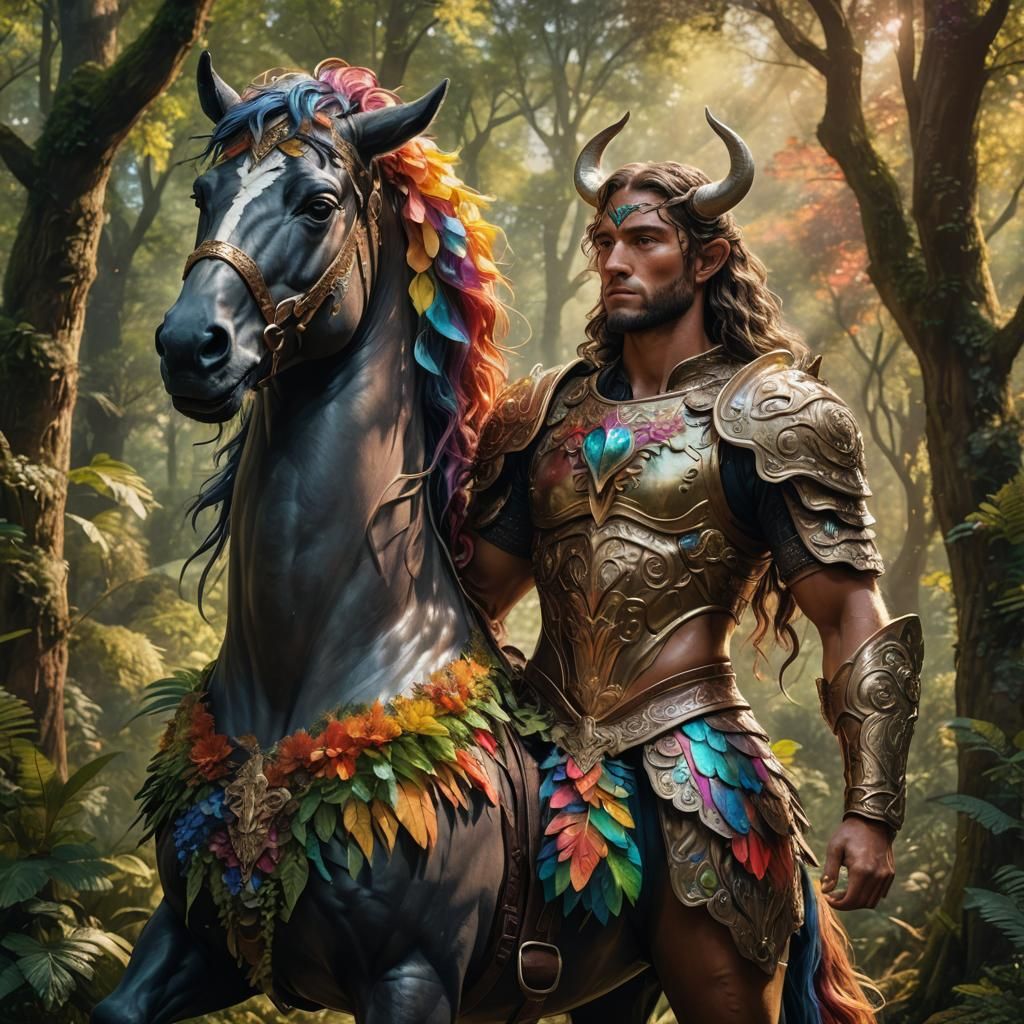 Majestic Centaur in Vibrant Forest: Hyperrealistic Art