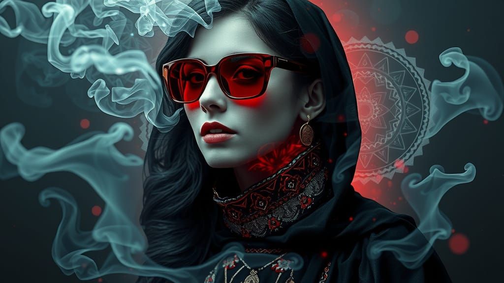 Smokey Cyberpunk Woman with Fractal Mandalas