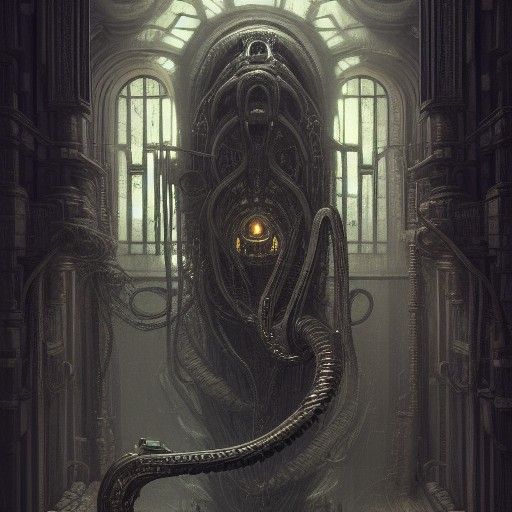 Ominous Baroque Scene with Neon Iridescence