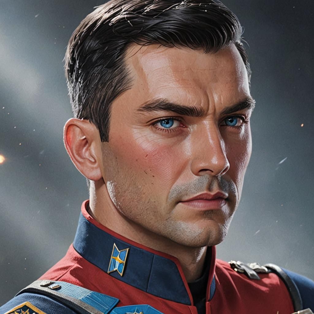 Military Starship Officer in Red Uniform