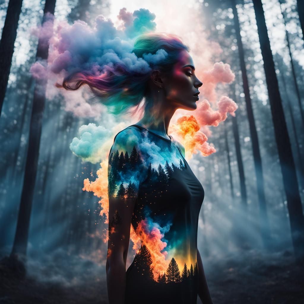 Dreamy Double Exposure: Rainbow Fire and Heaven