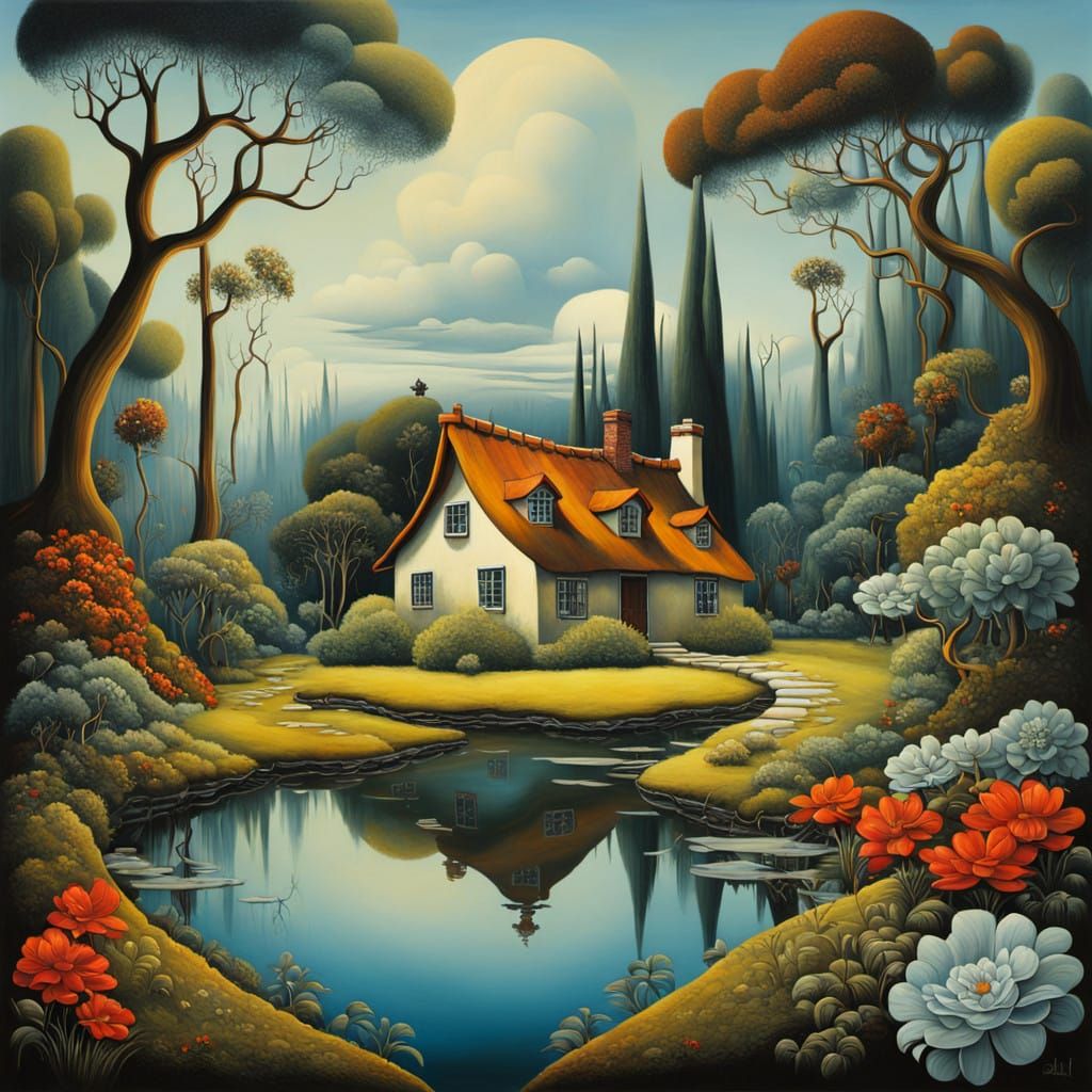 Cottage, garden, forest
