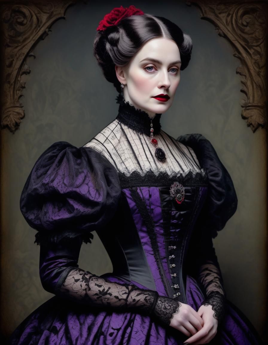 Victorian Gothic Woman Portrait in Dark Lace
