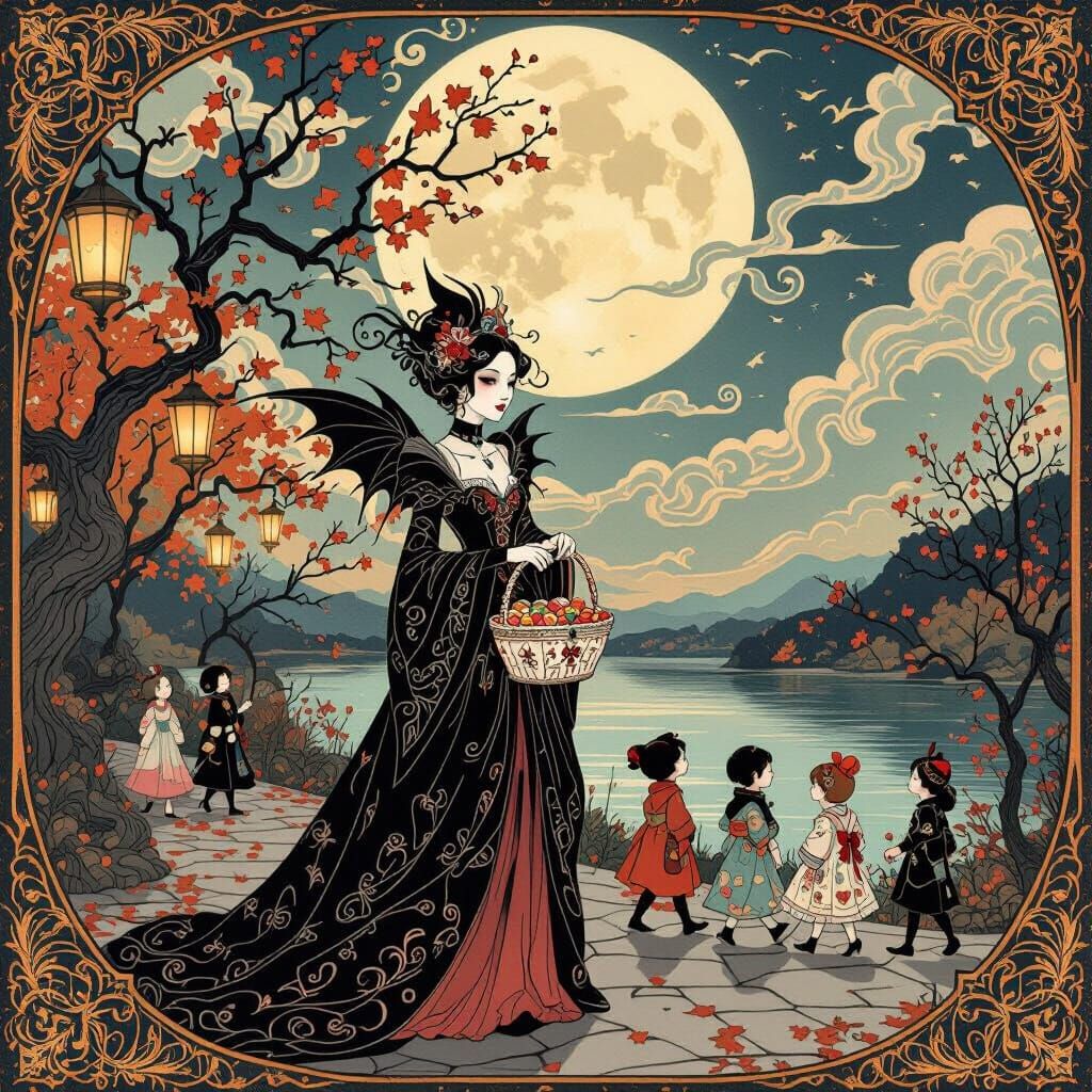 Enchanting Vampire on Autumn Trick-or-Treat Night