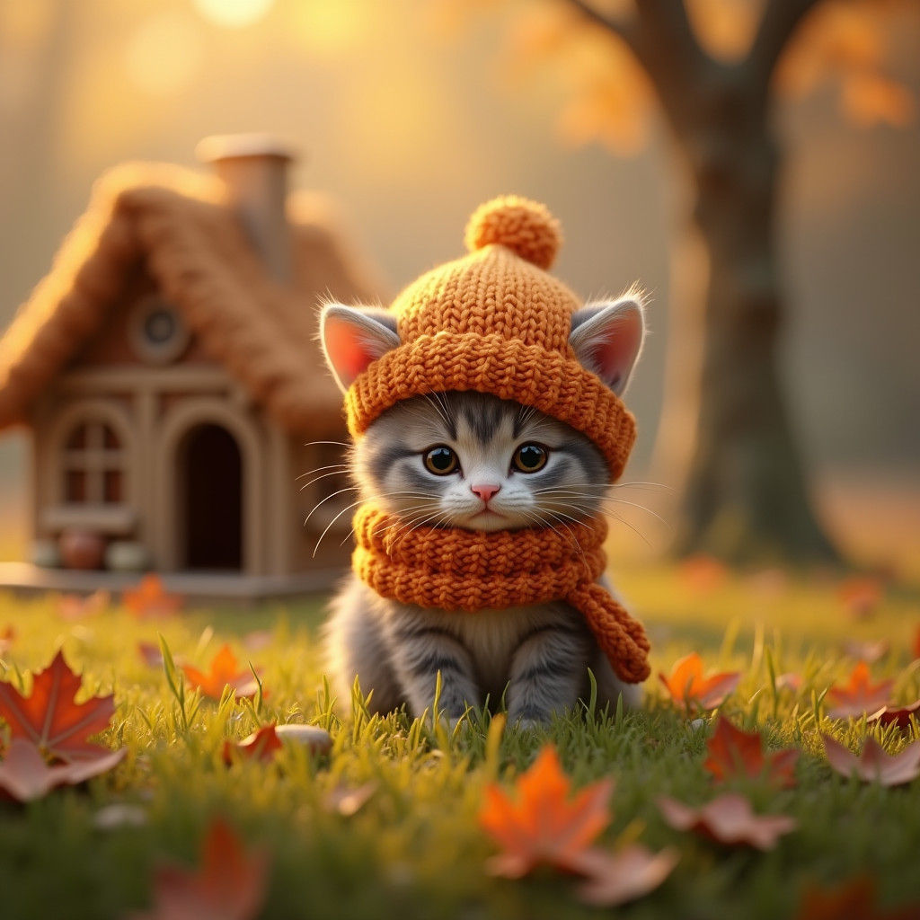 Autumn Cat in Knitted Scarf: 3D Game Cinematic