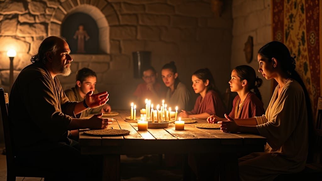 Biblical Family Discussion in Candlelight