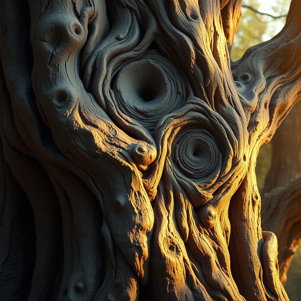 Ancient Tree Trunk in Golden Sunlight