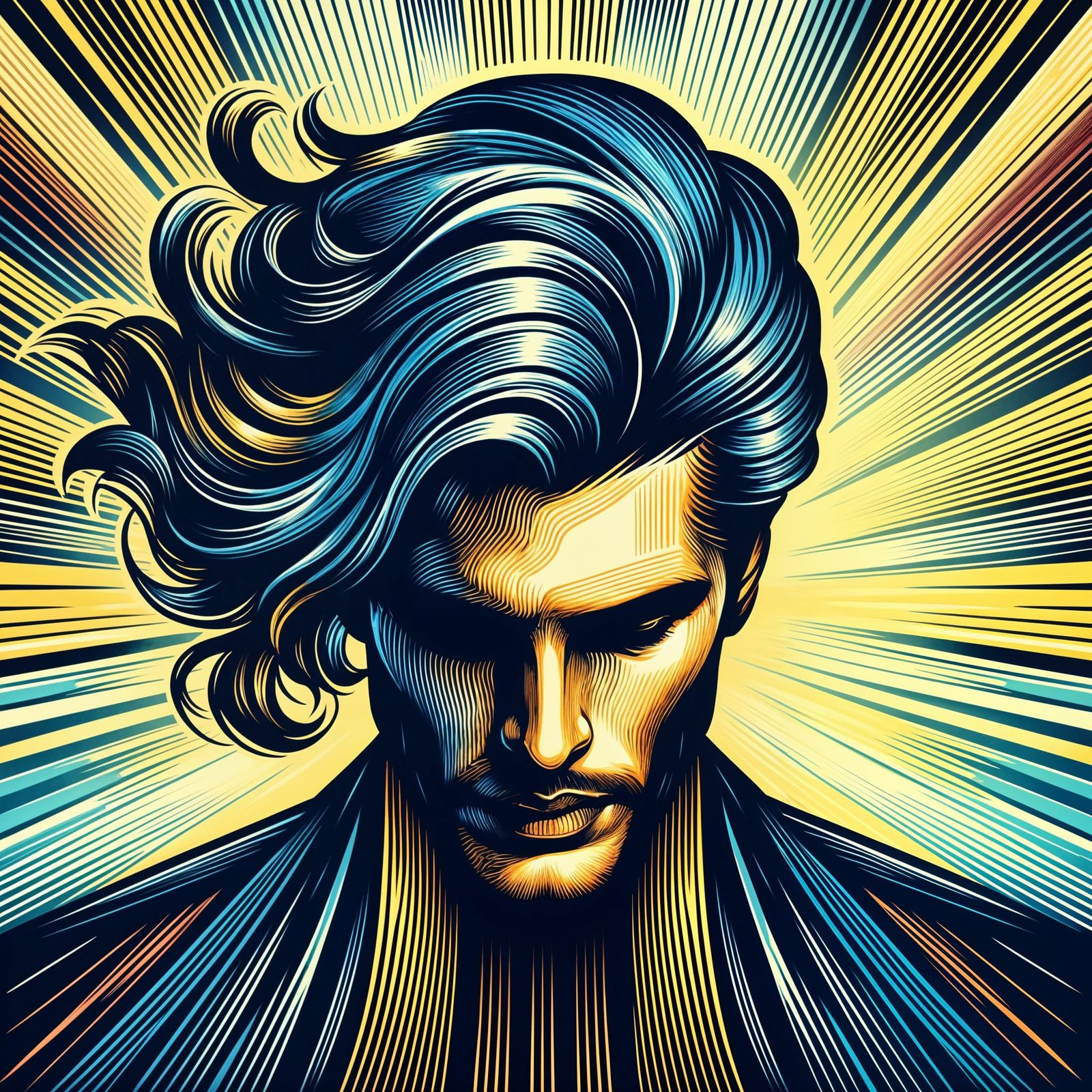 Vibrant Modern Portrait with Radiating Energy