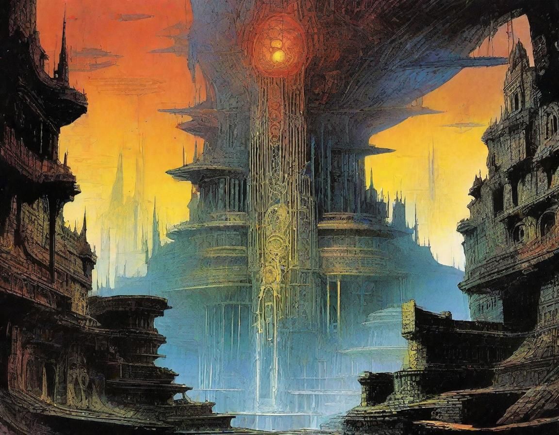 Dark Fantasy Landscape in Sci-Fi Style