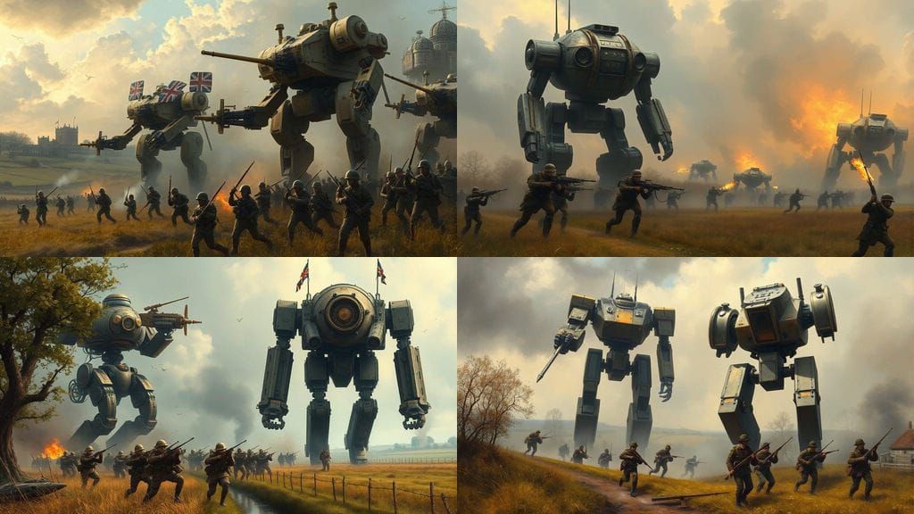 Diesel Punk Mech Giants Engage English Forces in WW2 Battle ...