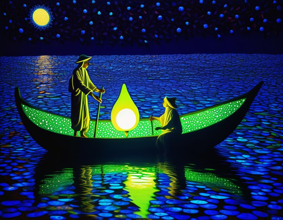 Dreamy Moonlit Ride in Fluorescent Ocean