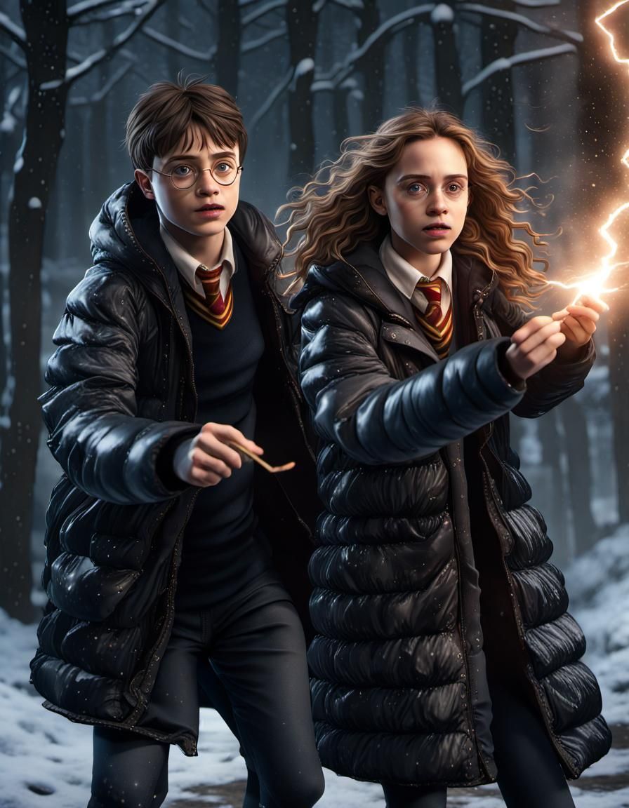Harry Potter and Hermione Granger in Dark Fantasy Style