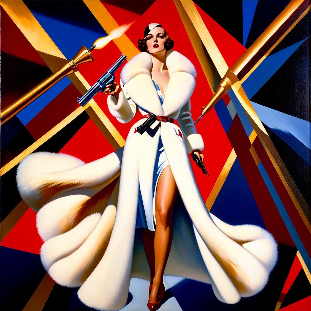 Art Deco Woman in Fur Coat, Tamara de Lempicka Style