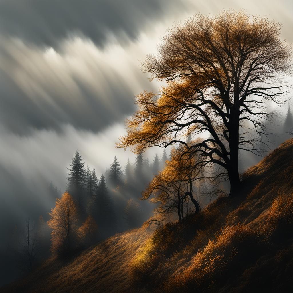 Hyperrealistic Autumn Landscape with Dramatic Lighting