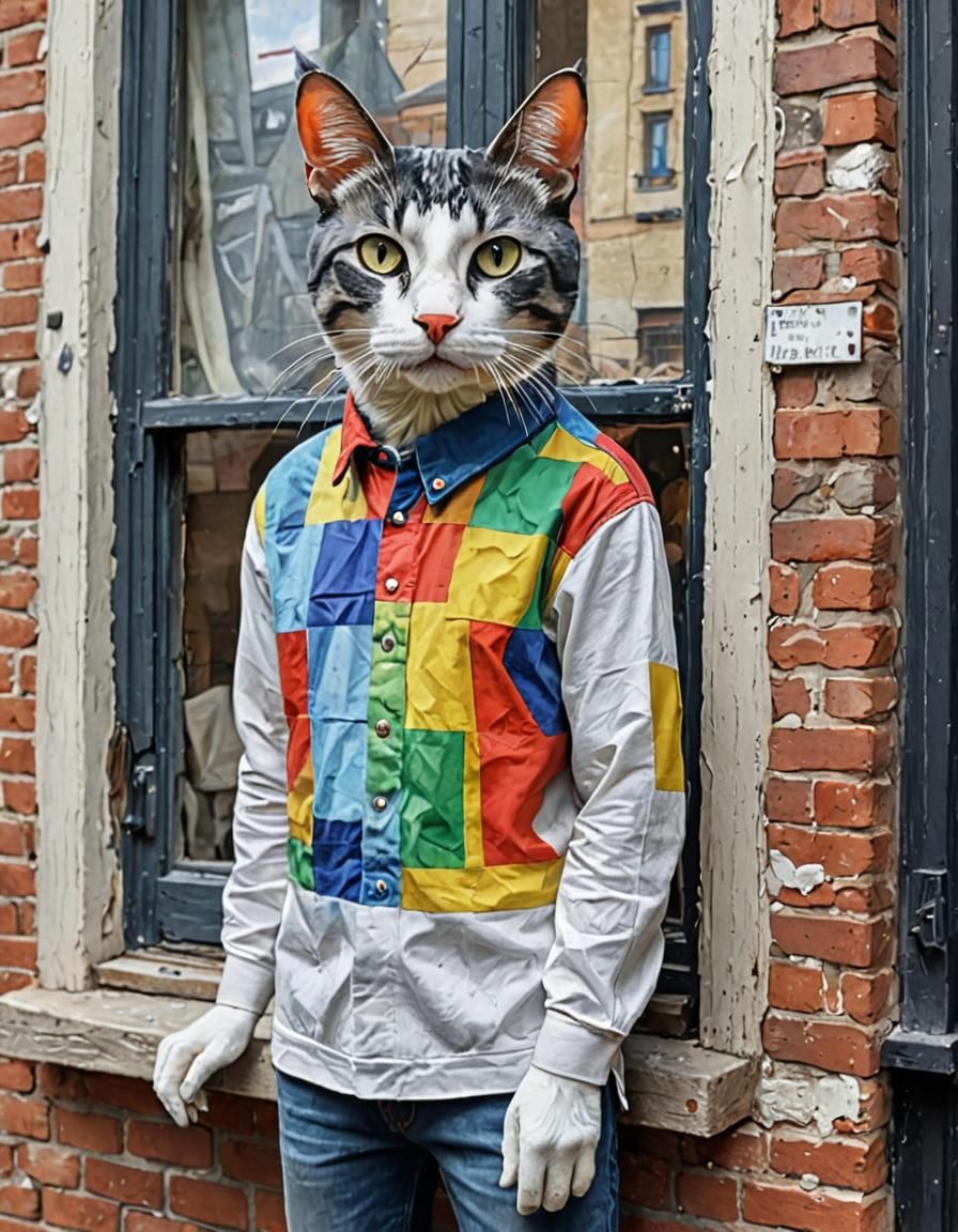 Shirt Mannequin with Cat, Gouache Watercolor Style