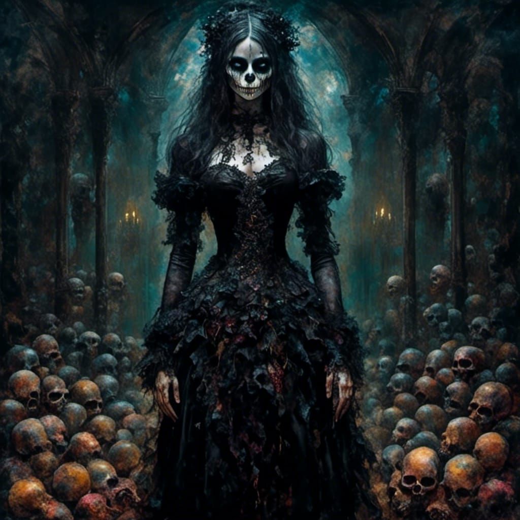 Gothic Horror Woman in Vibrant Oil Painting