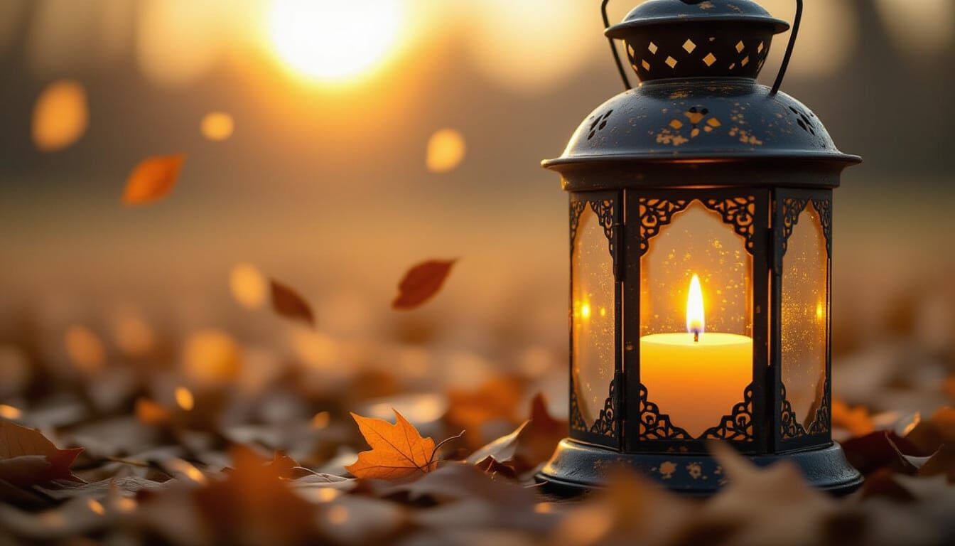 Steady Candle Flame in Lantern Amidst Windy, Dusty Night