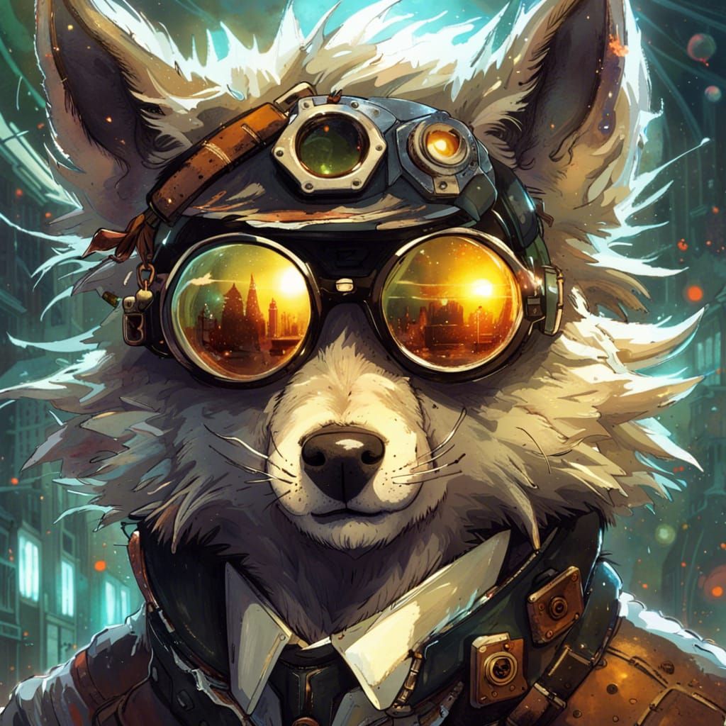 Steampunk Wolf Portrait in Anime Style