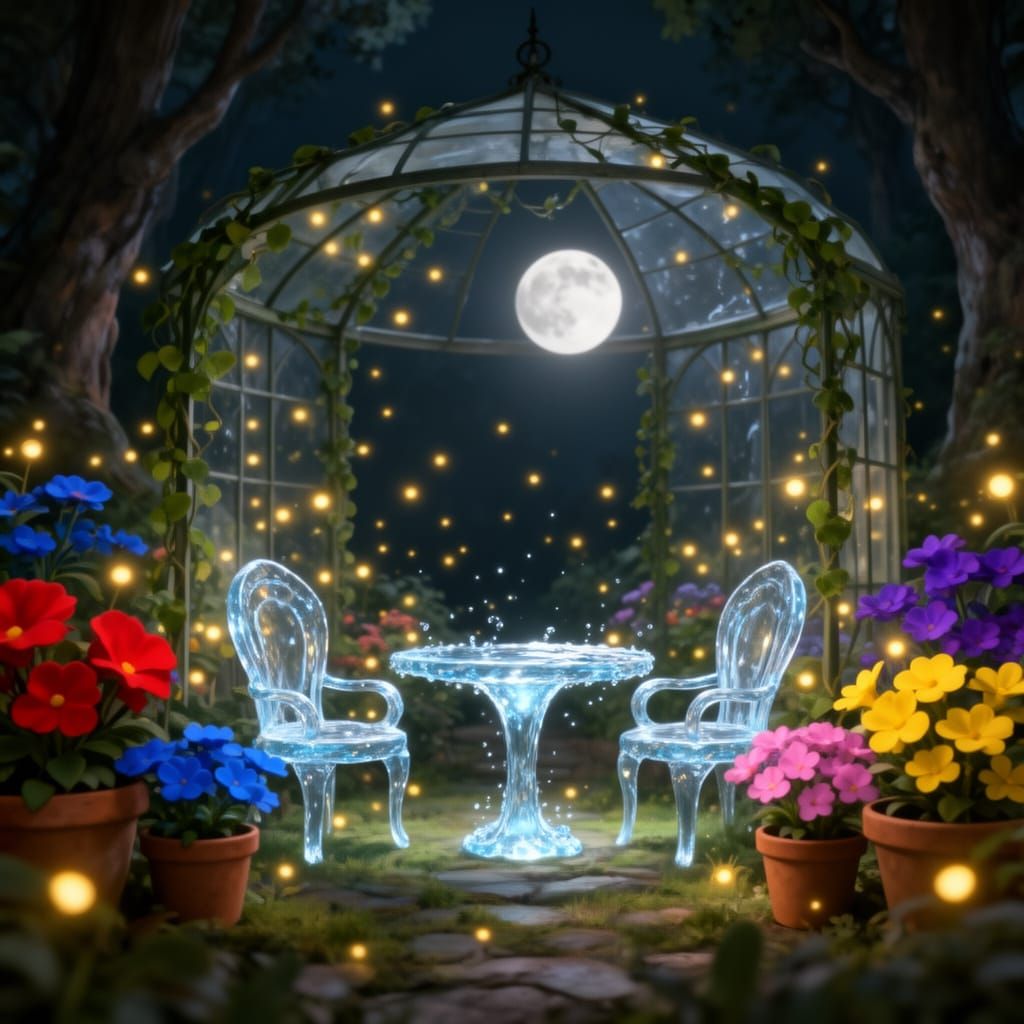 Mystical Greenhouse With Water Furniture and Firefly Light