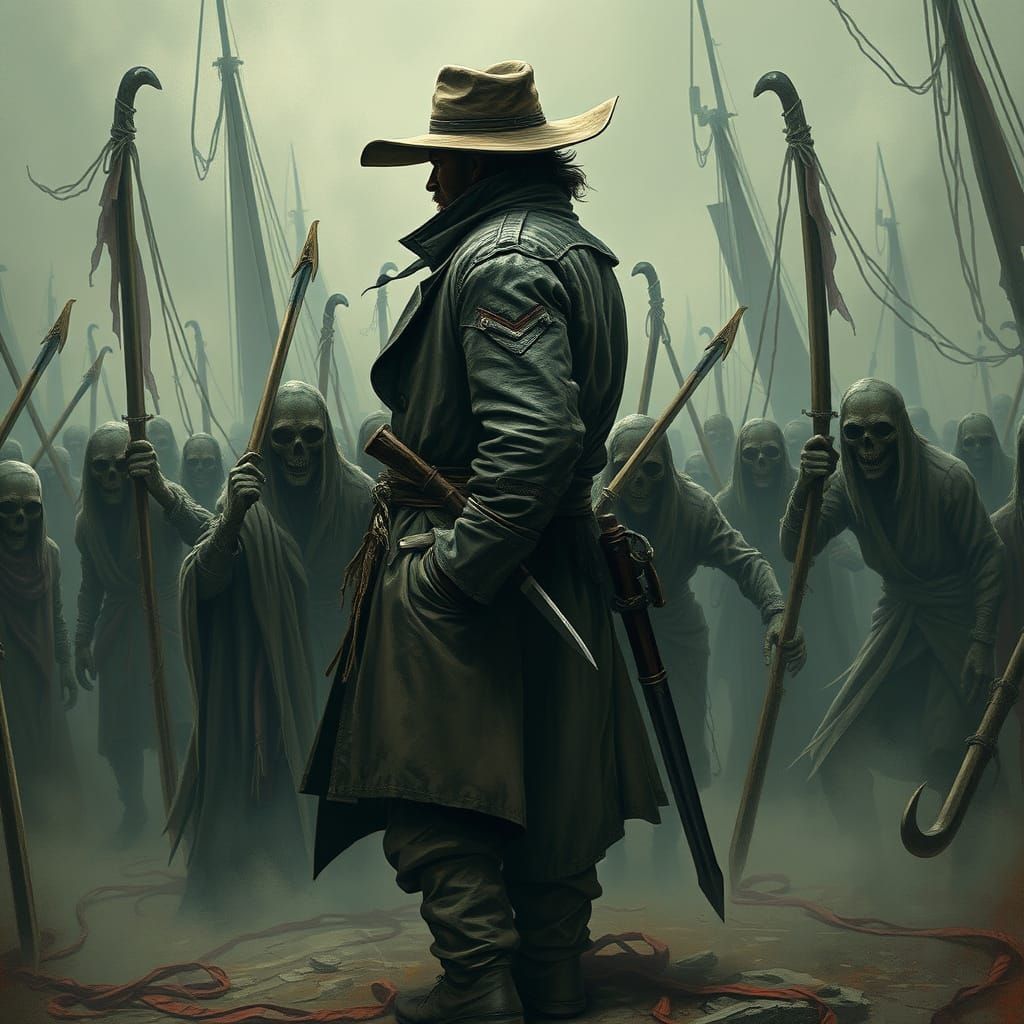 Cowboy Surrounded by Undead Pirates in Digital Art