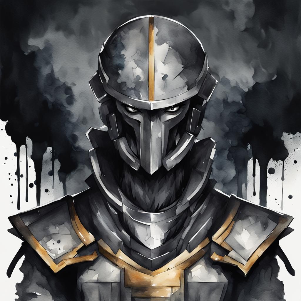 Dark Metal Chestplate: Epic Watercolor Illustration
