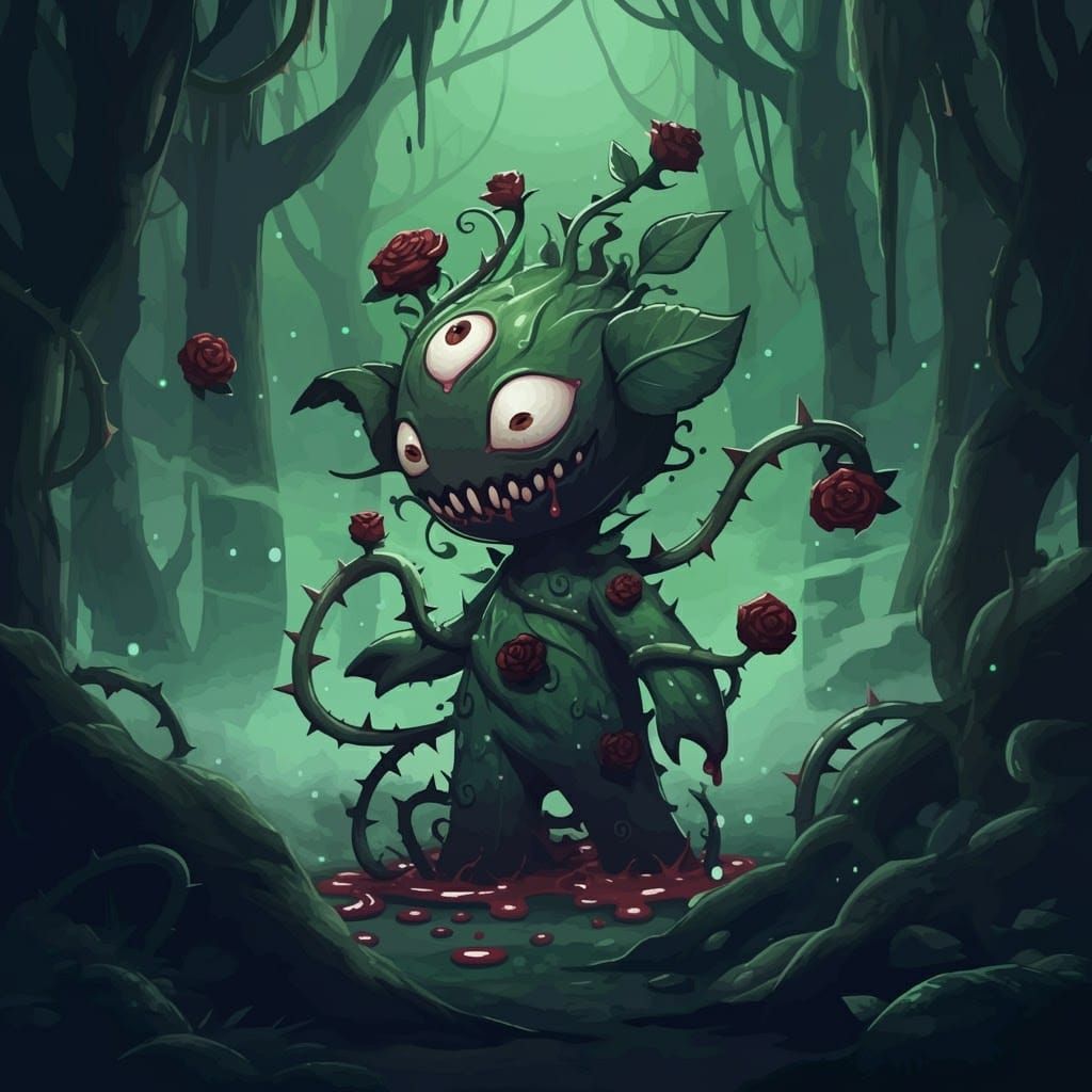 Mystical Plant Creature in Misty Forest, Manga Style