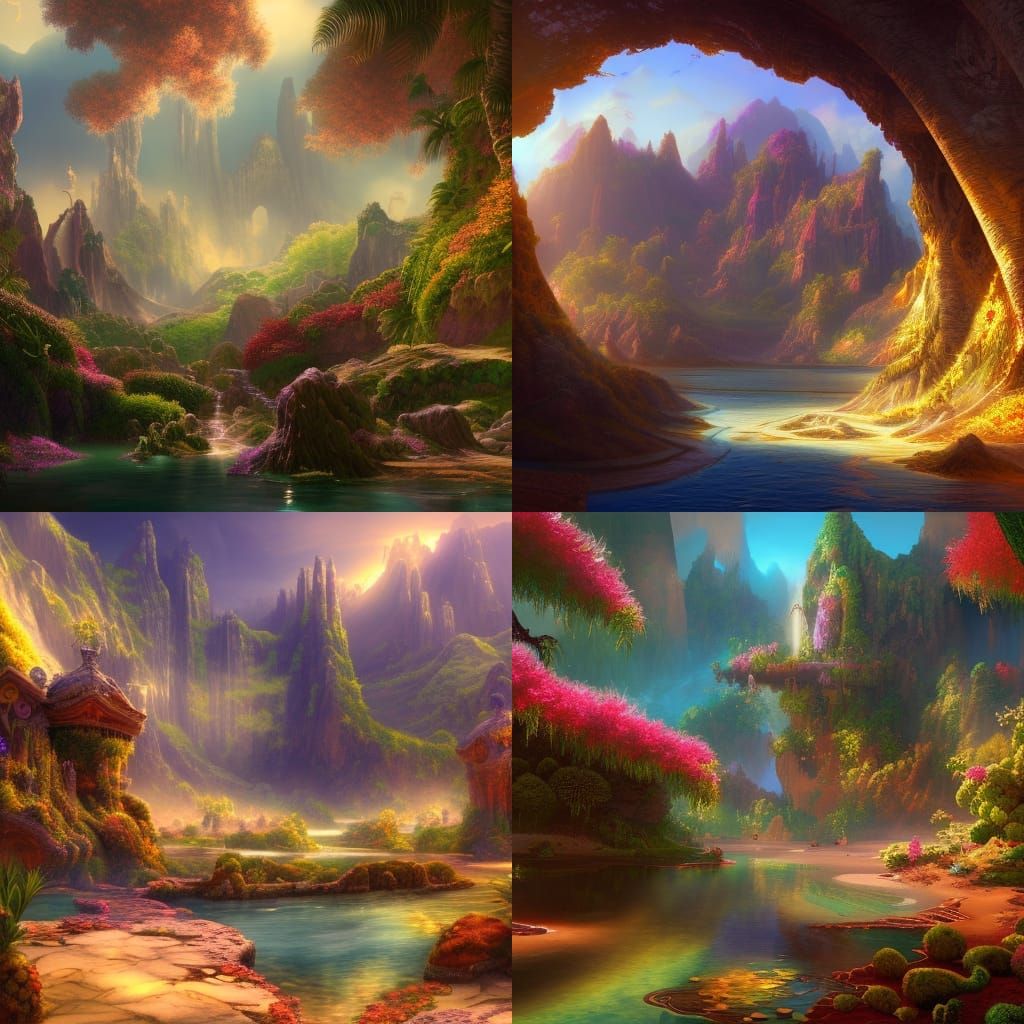 Heavenly Oasis: Detailed Matte Painting in Deep Color
