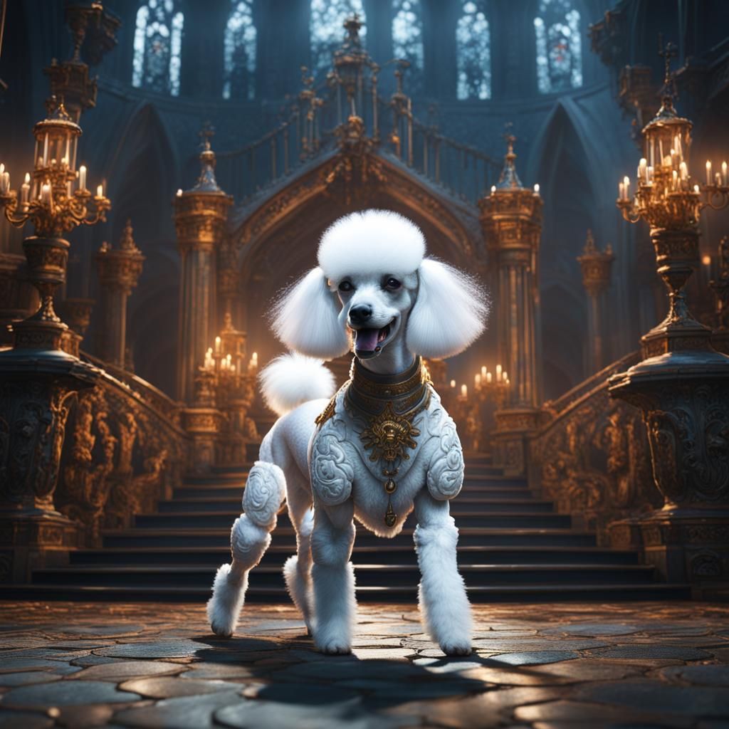 Dancing White Poodle in Fantastical Castle
