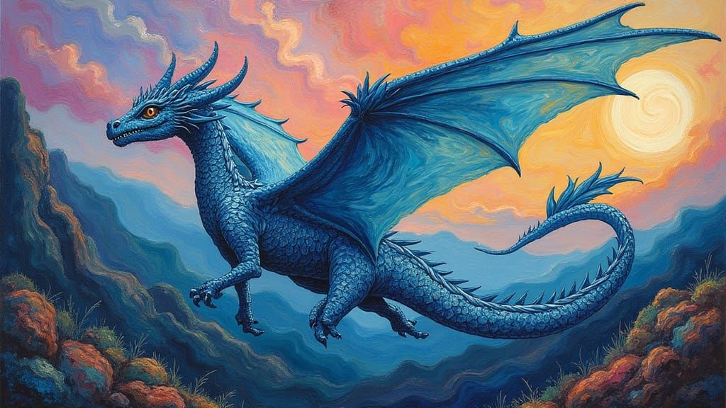 Blue the Silkwing Dragon in Expressionist Style