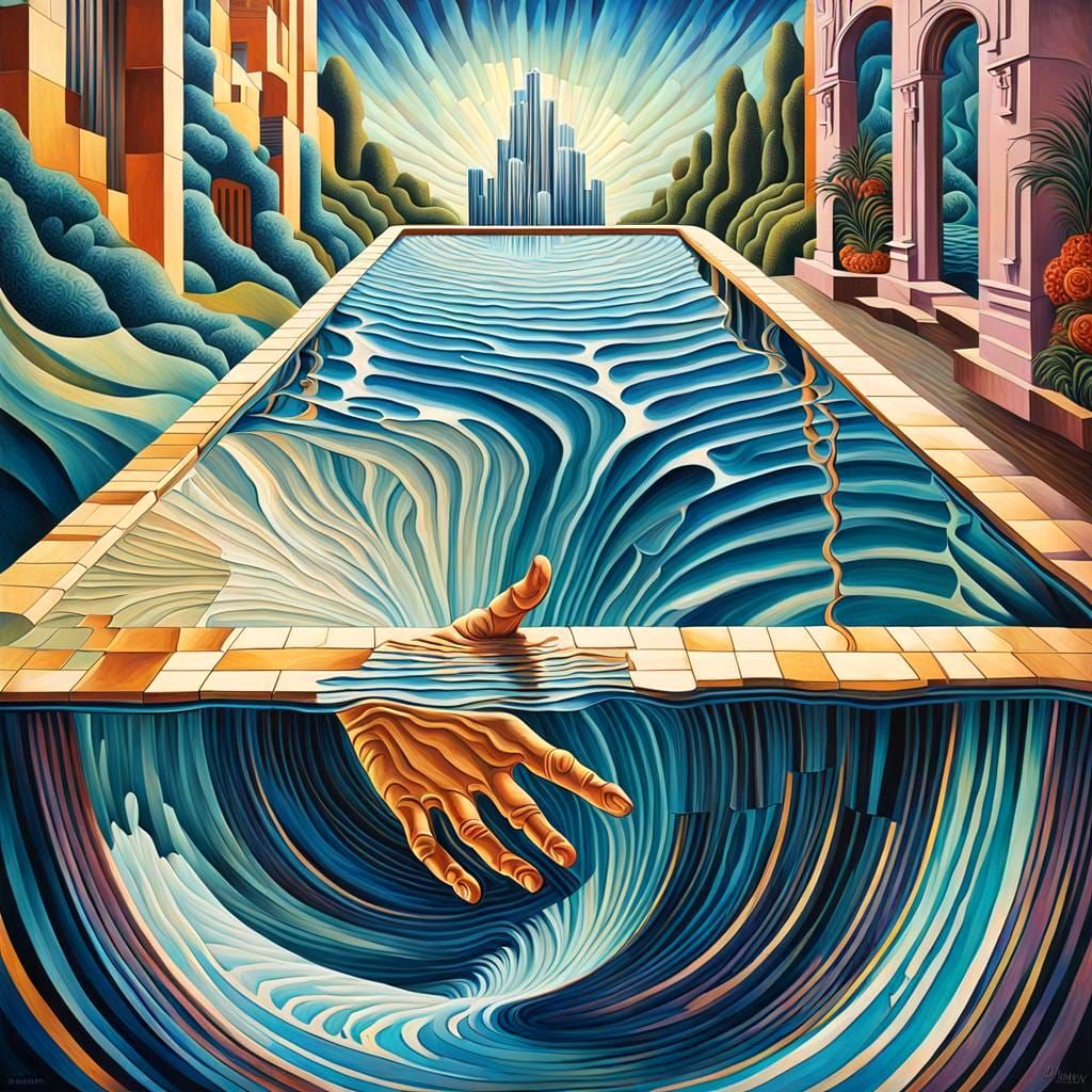 Hand Emerges from Wall in Cubist Style