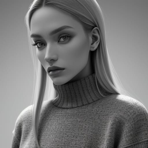 one woman wearing grey cropped sweater with white "n attache...